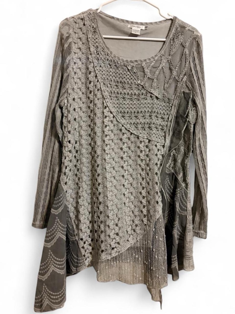 Feratelli Crochet Patchwork Long Sleeve Tunic - Gray